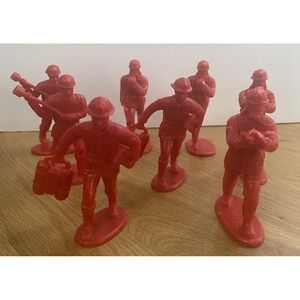 Lot of 8 VTG Plastic Mold Firefighter Figures Red Marx Style Toy Variety Poses